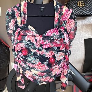 Express Black and Pink Floral Blouse